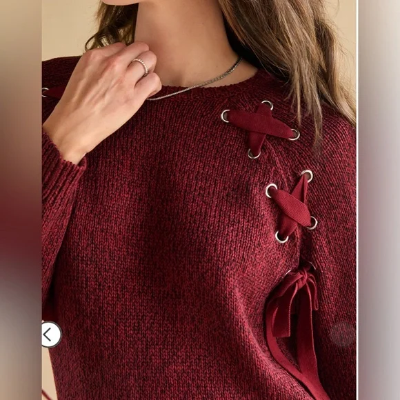Francesca's Galilea Lace Up Pullover Sweater - NWT - Burgundy - Picture 4 of 4